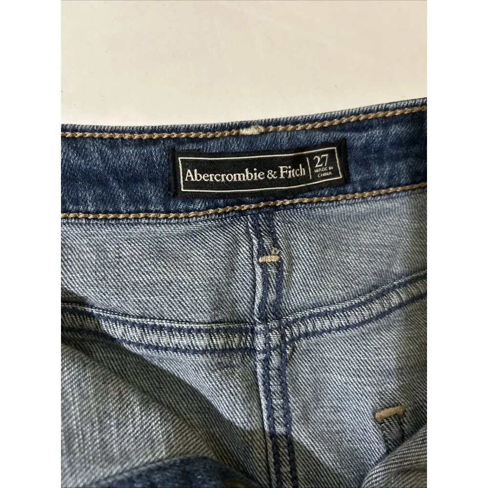 Abercrombie & Fitch Denim Snap Natural Rise A-line Frayed Mini Skirt size 4 27 - Picture 4 of 9